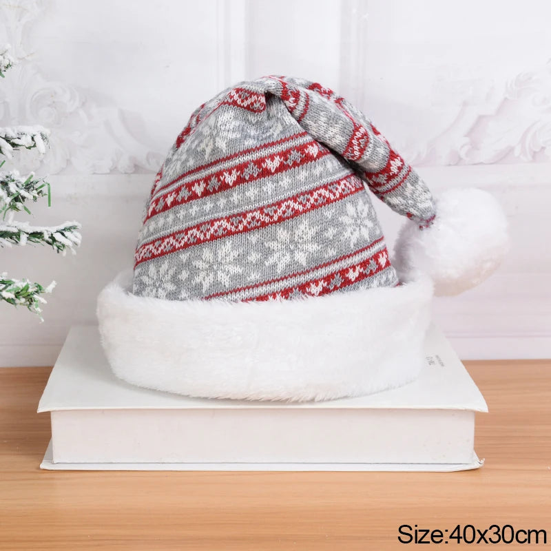 Bonnet de Père Noël Gris et Flocons en Cotton