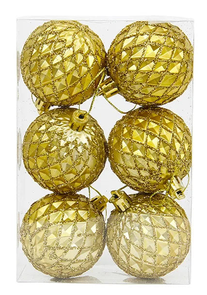Boules de Noël Doré Motif Grille Pailleté