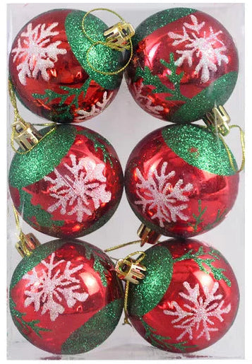 Boule de Noël Rouge et Vert Motif Flocon Blanc