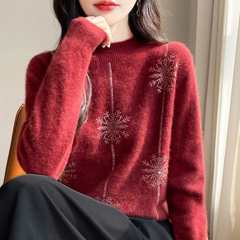 Pull de Noël en Laine pour Femme Motif Gros Flocon