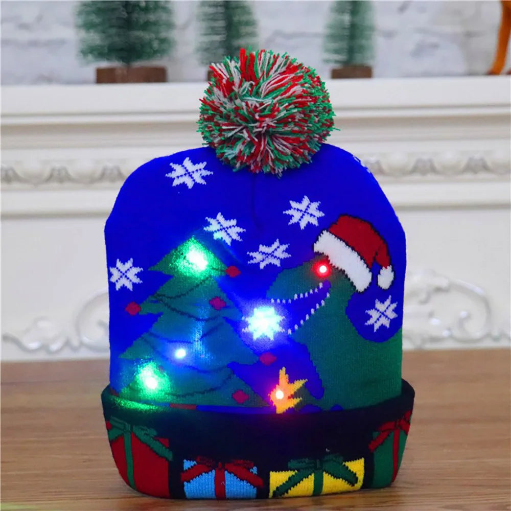Bonnet de Noël Lumineux Motif Dinosaure Sapin