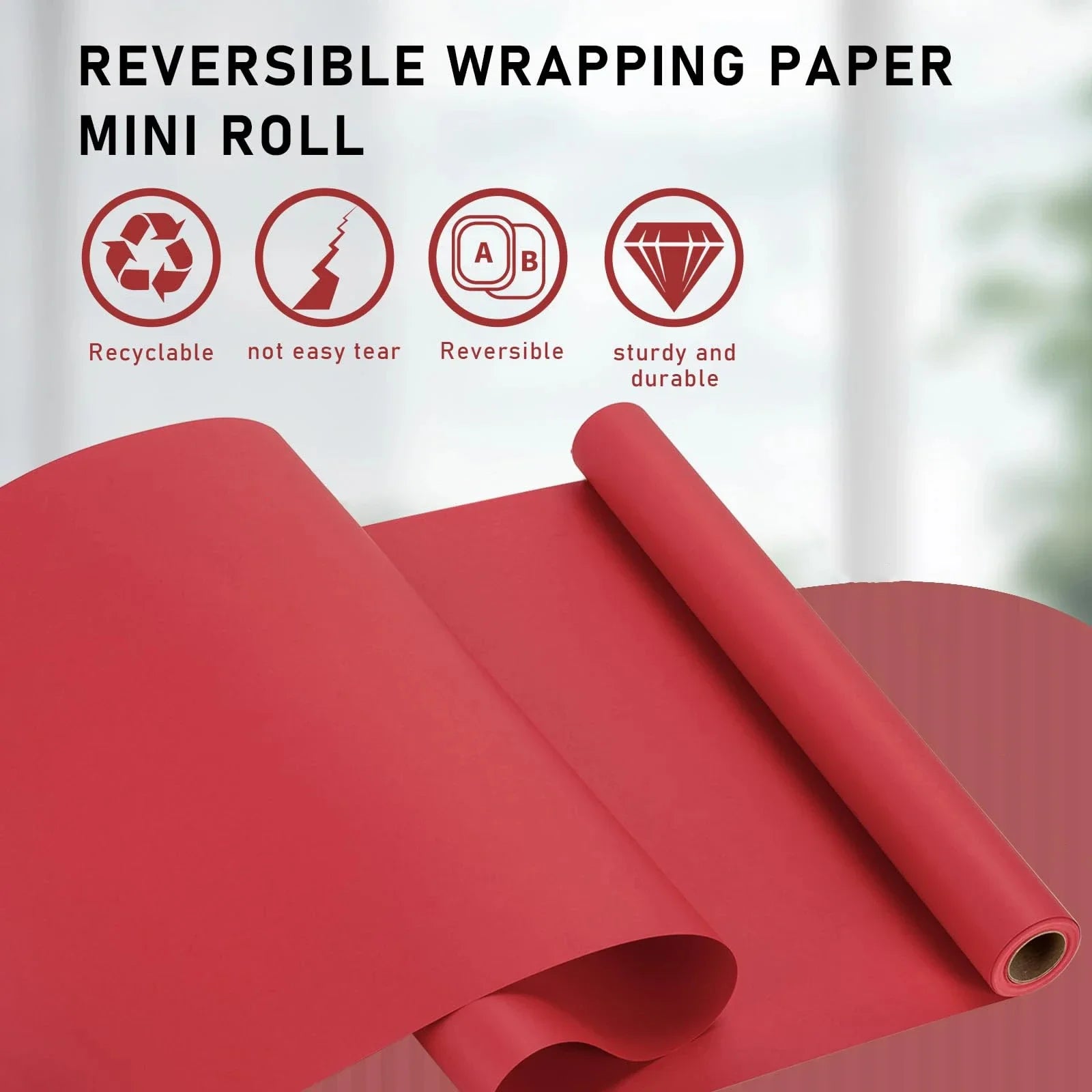 Papier Cadeau Rouge Uni Réversible