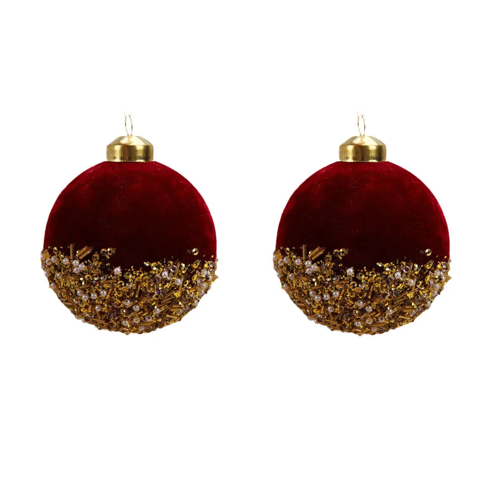 Boules de Noël Rouges en Velours
