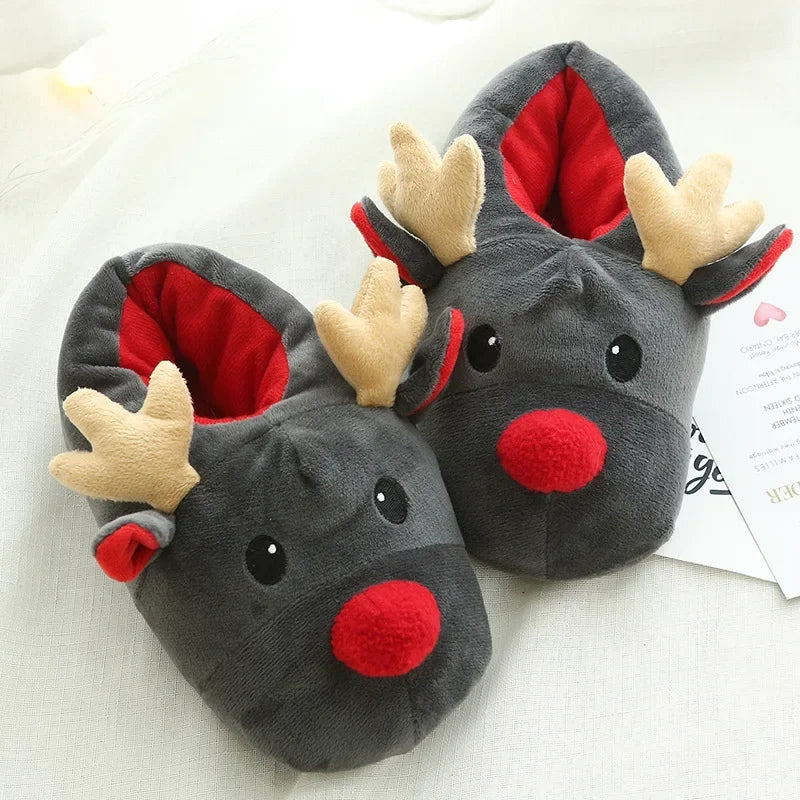 Pantoufles Peluche Renne Gris