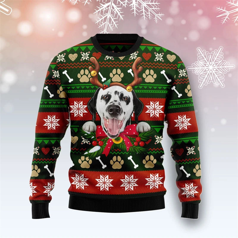 Pull de Noël Dalmatien Déguisé en Renne