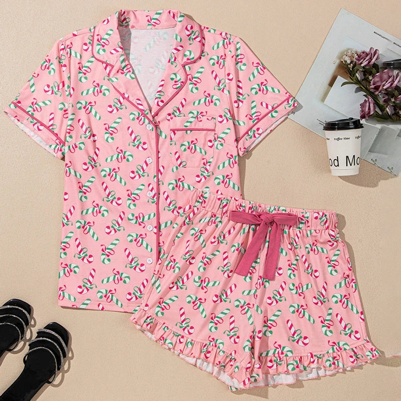 Pyjama pour Femme Rose motifs de Noël Sucre d'Orge