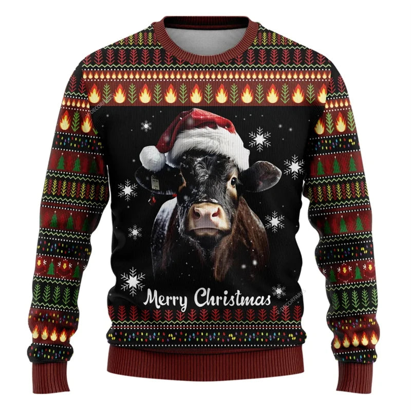 Pull de Noël Vache et Message "Merry Christmas"