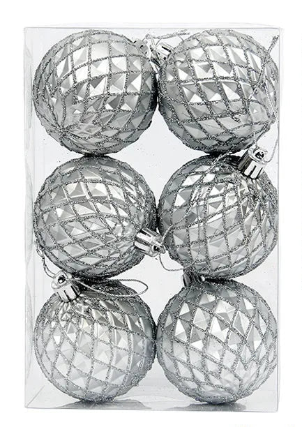 Boules de Noël Argenté Motif Grille Pailleté
