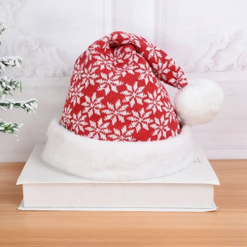 Bonnet de Père Noël Rouge et Motifs Flocons en Cotton
