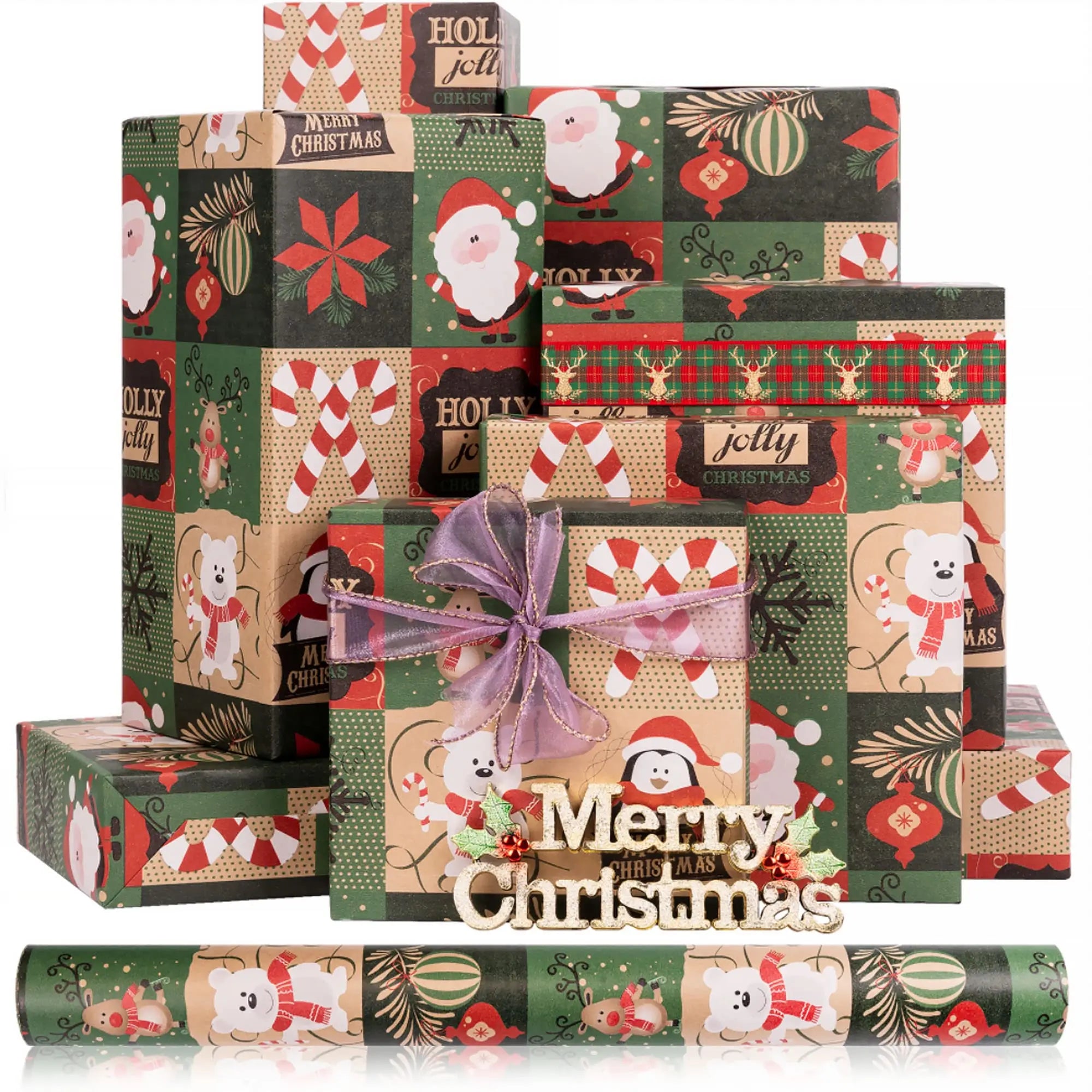 Rouleau de Papier Cadeau Mosaïque Motifs de Noel