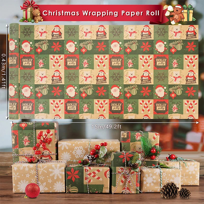 Rouleau de Papier Cadeau Mosaïque Motifs de Noel