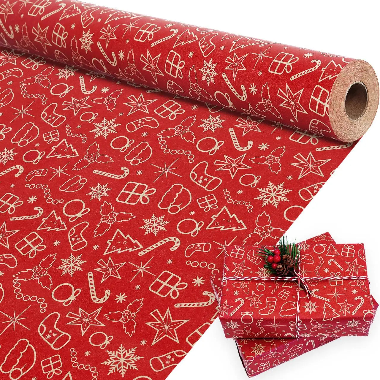 Rouleau de Papier Cadeau Rouge motifs Noël
