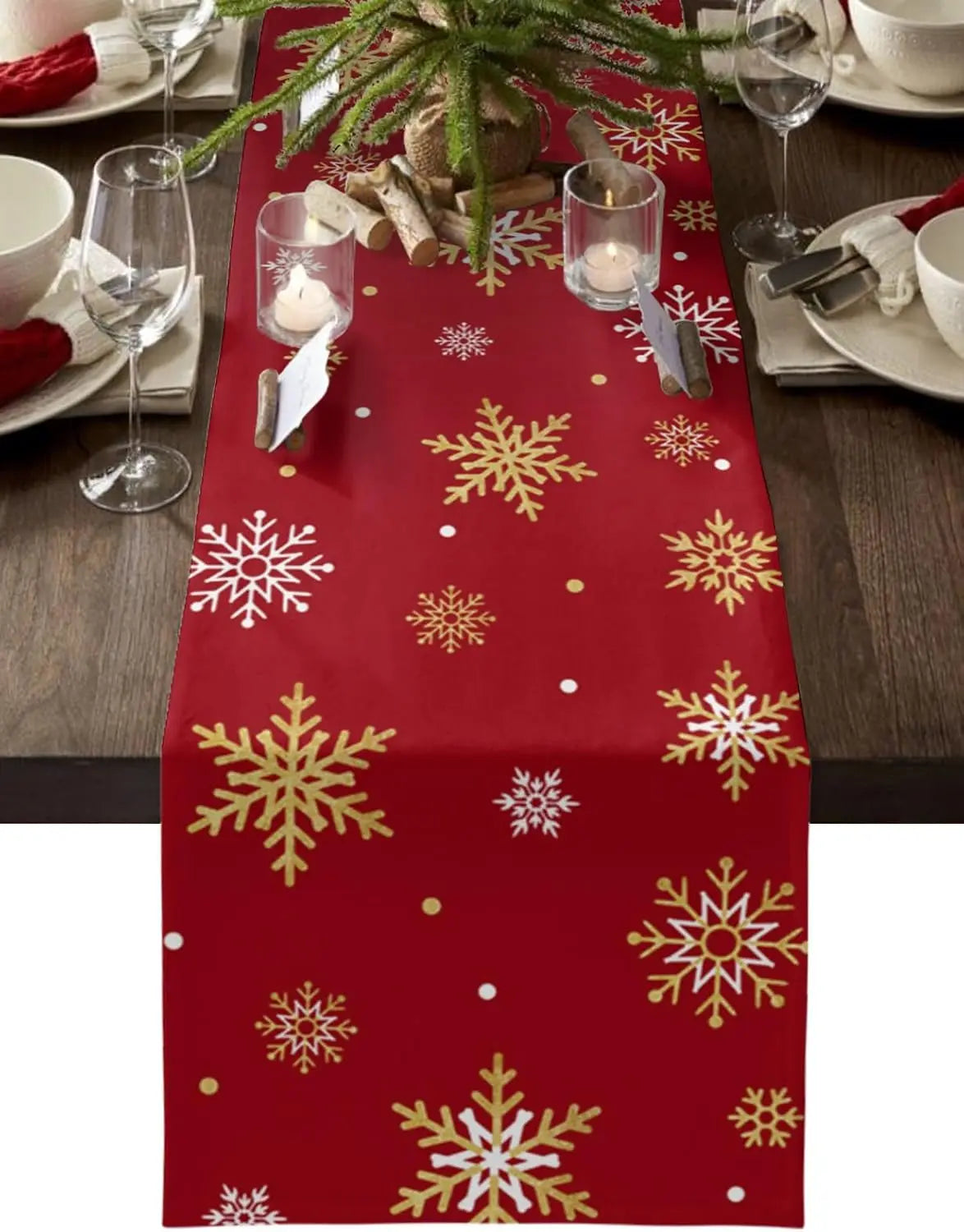 Chemin de Table Rouge avec Etoiles Dorées