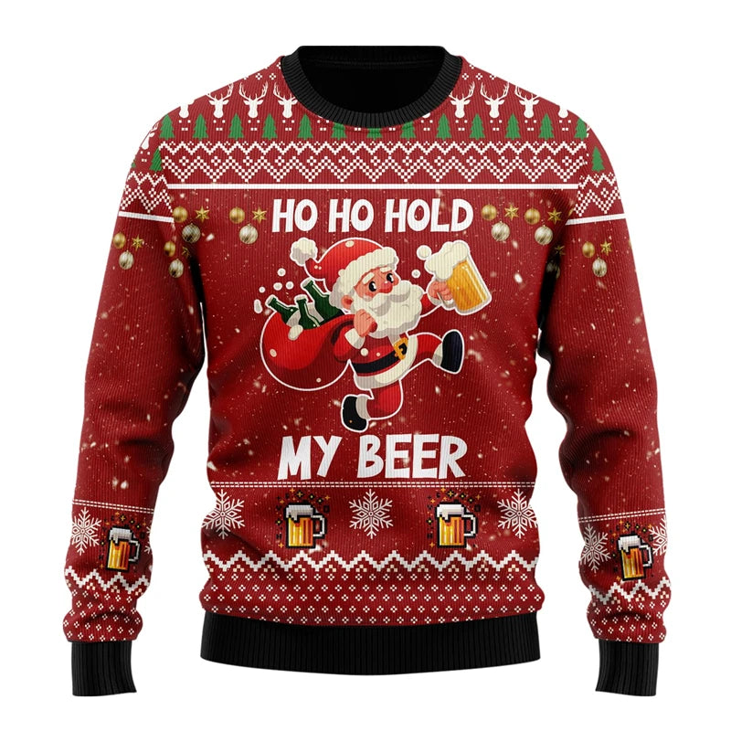 Pull de Noël Père Noël Bière "Ho Ho Ho Hold my Beer"
