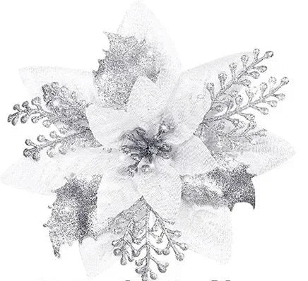 Lots de 5 Fleurs de Noël Artificielles Argenté