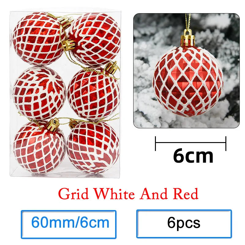 Boules de Noël Rouge et Blanc Motif Grille Pailleté
