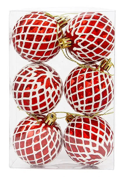 Boules de Noël Rouge et Blanc Motif Grille Pailleté
