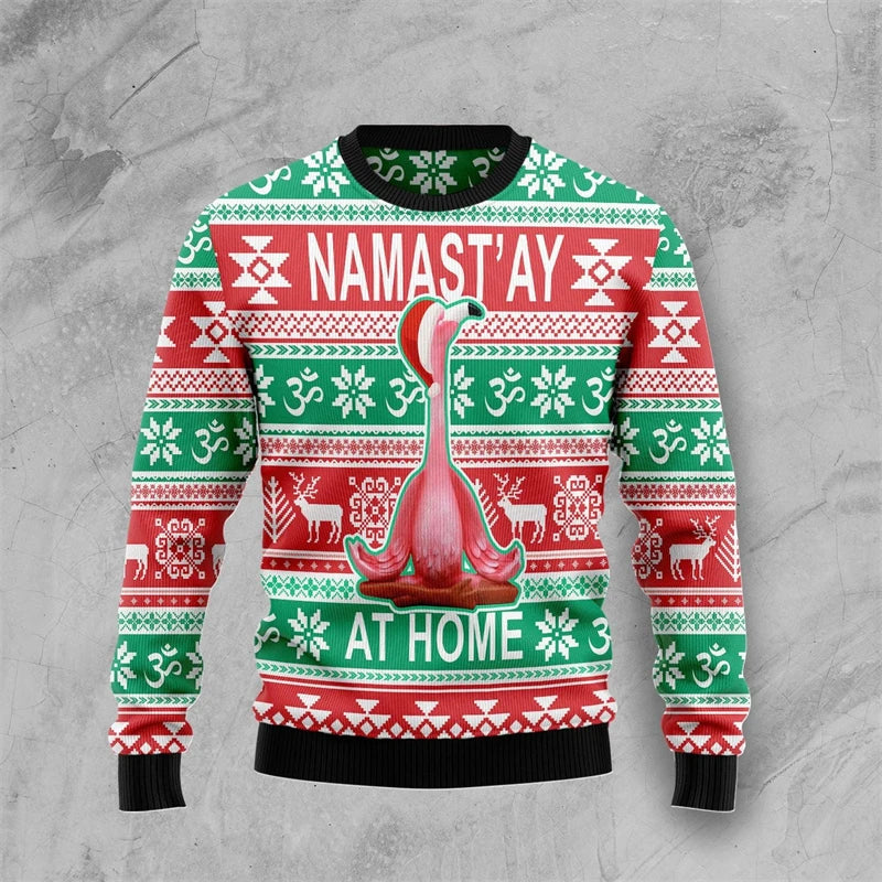 Pull de Noël Flamant Rose "Namast'ay at Home"