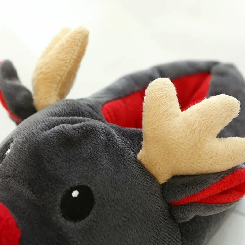 Pantoufles Peluche Renne Gris