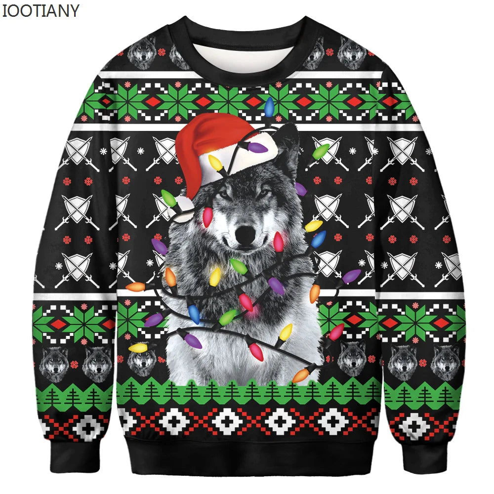 Pull de Noël loup avec Bonnet de Père Noël