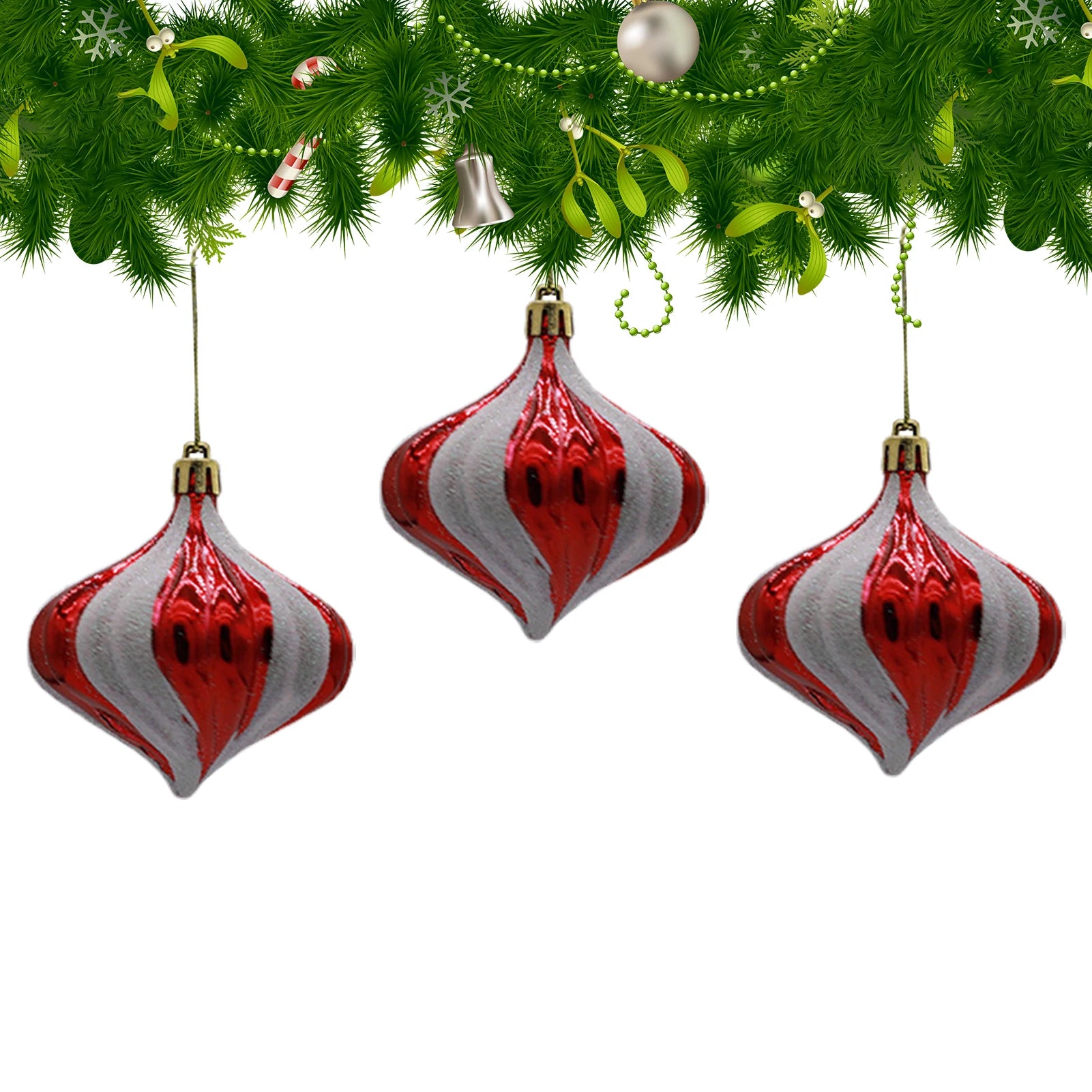 Boules de Noël Forme en Oignon Couleur Argent et Rouge