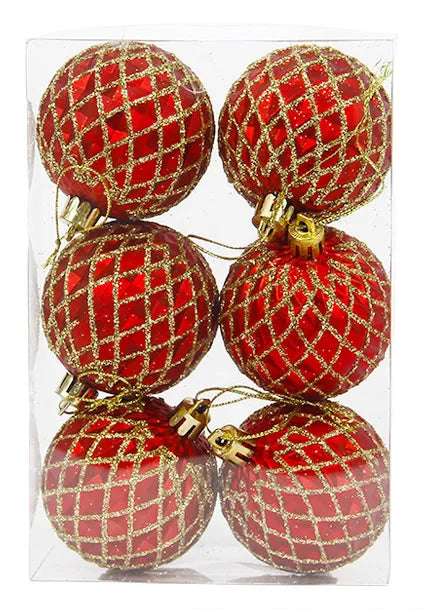 Boules de Noël Rouge et Doré Motif Grille Pailleté
