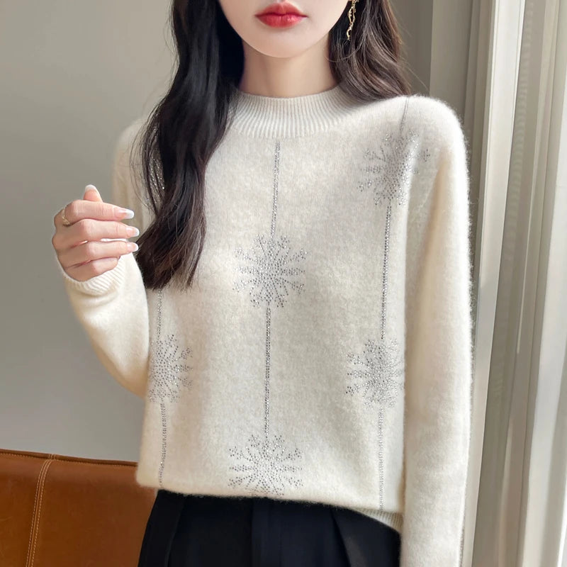 Pull de Noël en Laine pour Femme Motif Gros Flocon