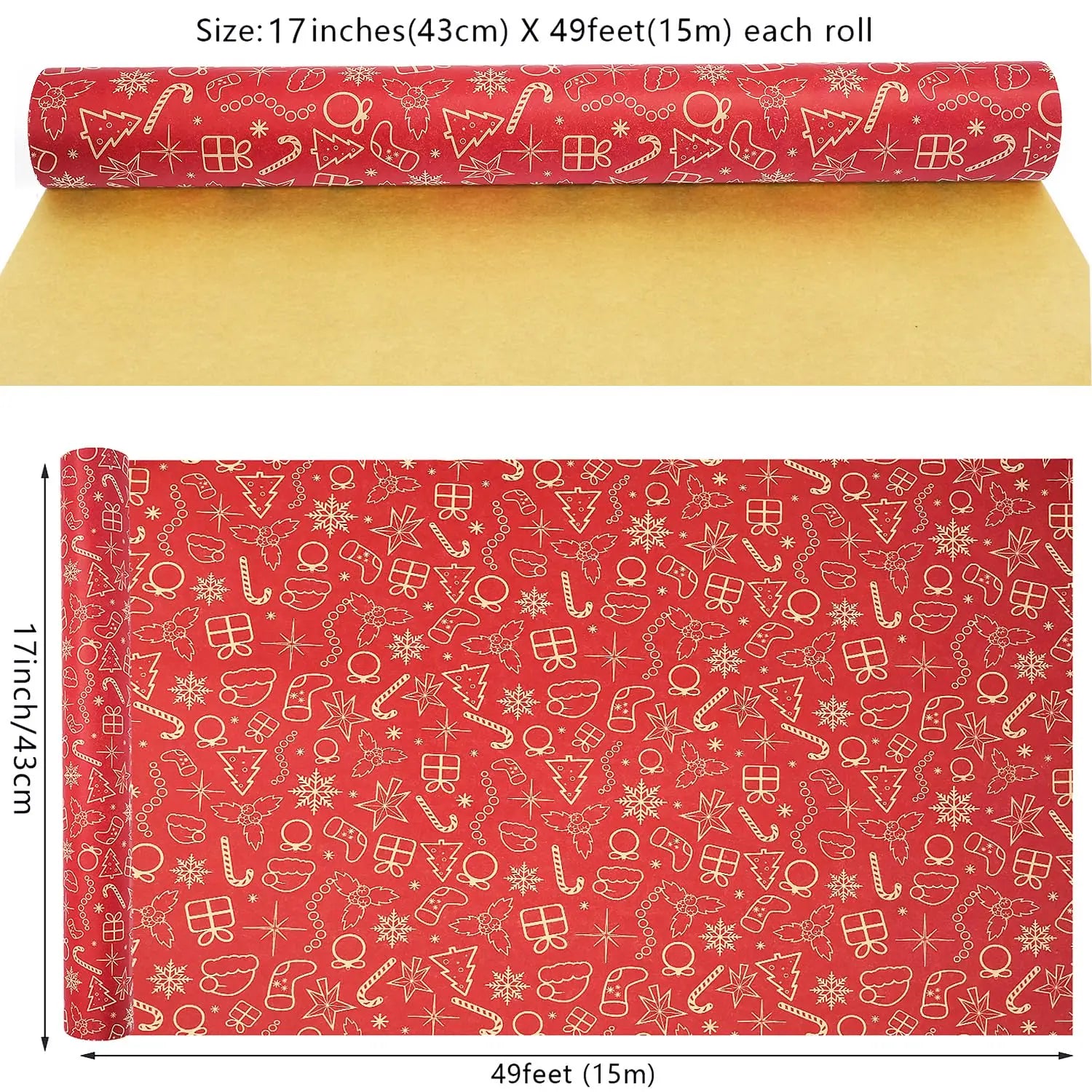 Rouleau de Papier Cadeau Rouge motifs Noël