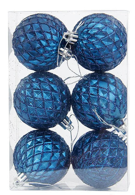 Boules de Noël Bleu Motif Grille Pailleté