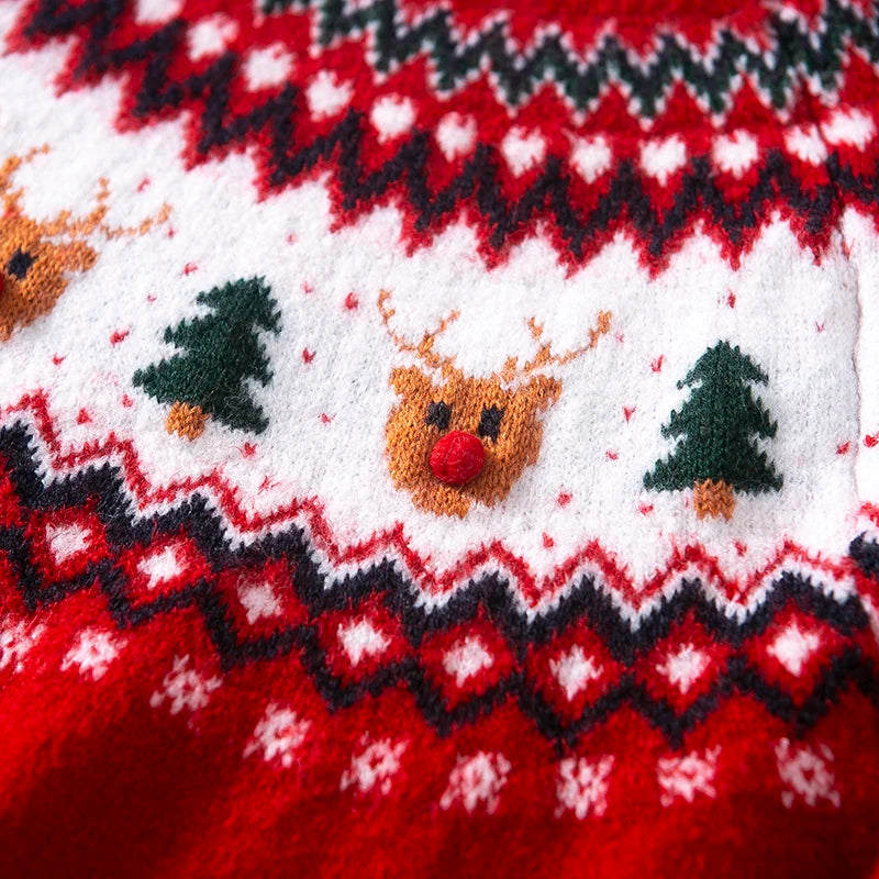 Pull de Noël Rouge pour Femme avec Frise Renne et Sapin