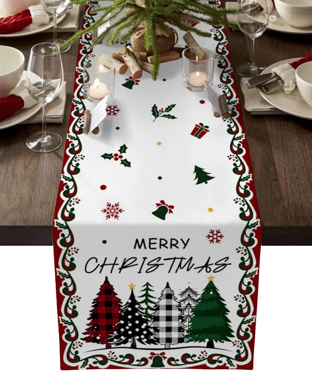 Chemin de table blanc "Merry Christmas"