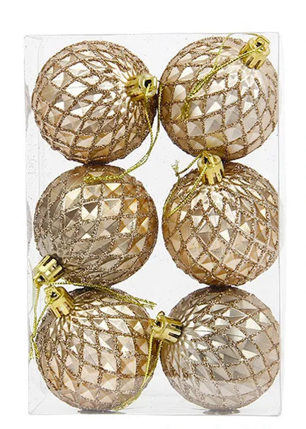 Boules de Noël Champagne Motif Grille Pailleté
