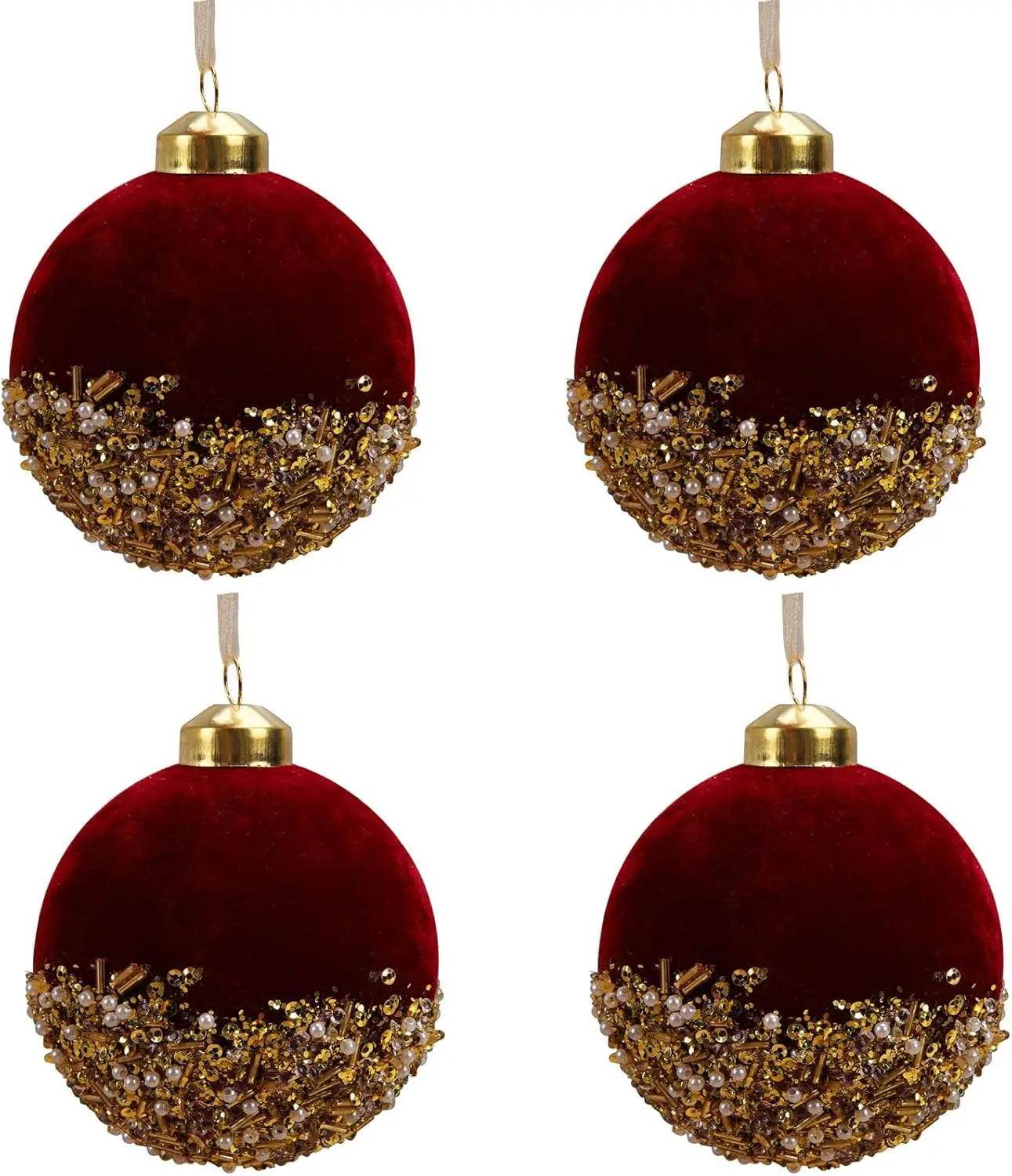 Boules de Noël Rouges en Velours