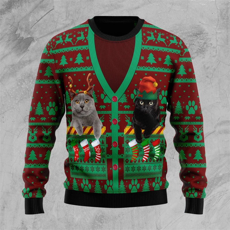 Pull de Noël Chats Déguisés Amusant et Élégant