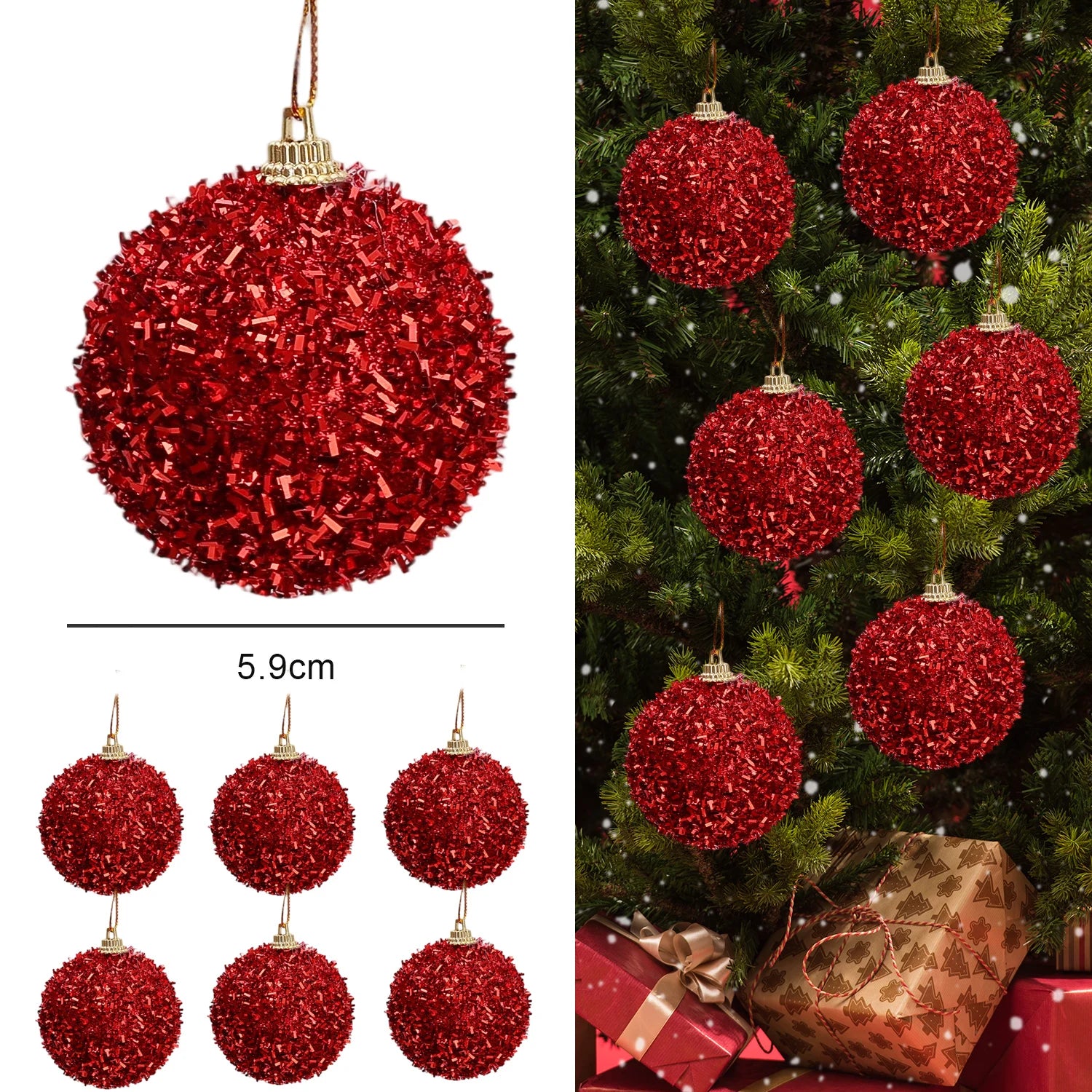 Boules de Noël en Mousse Scintillante Rouge