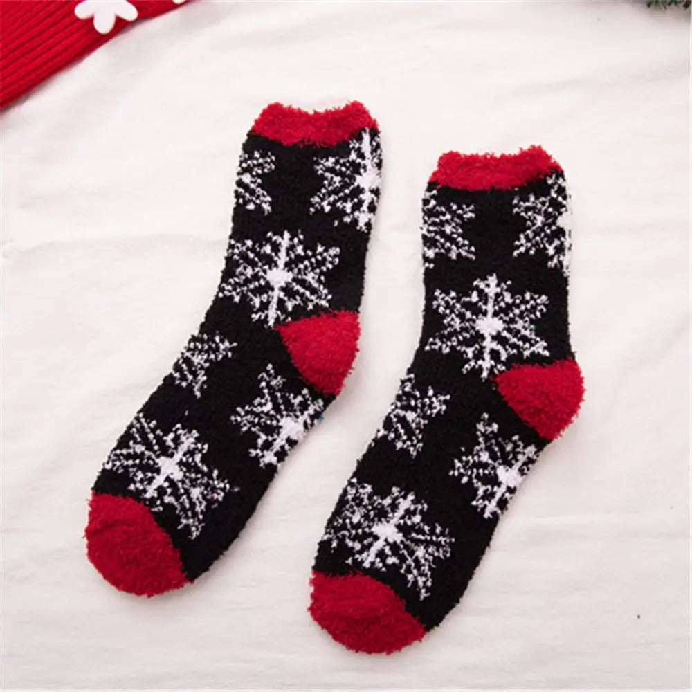 Chaussettes de Noël Noir Motif Flocon Blanc