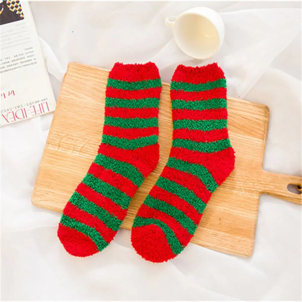 Chaussettes de Noël Motif Rayé Rouge et Vert