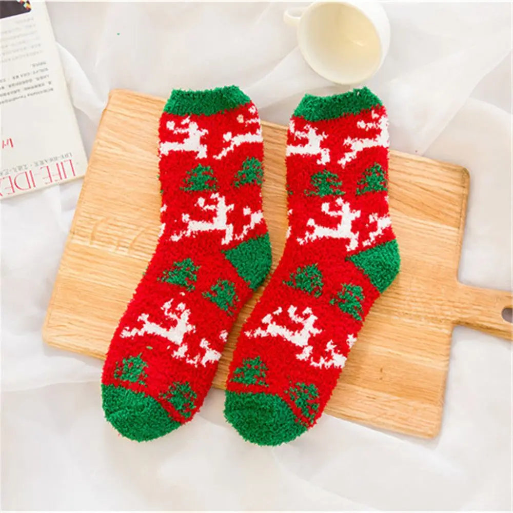 Chaussettes de Noël Rouge Motif Renne et Sapins