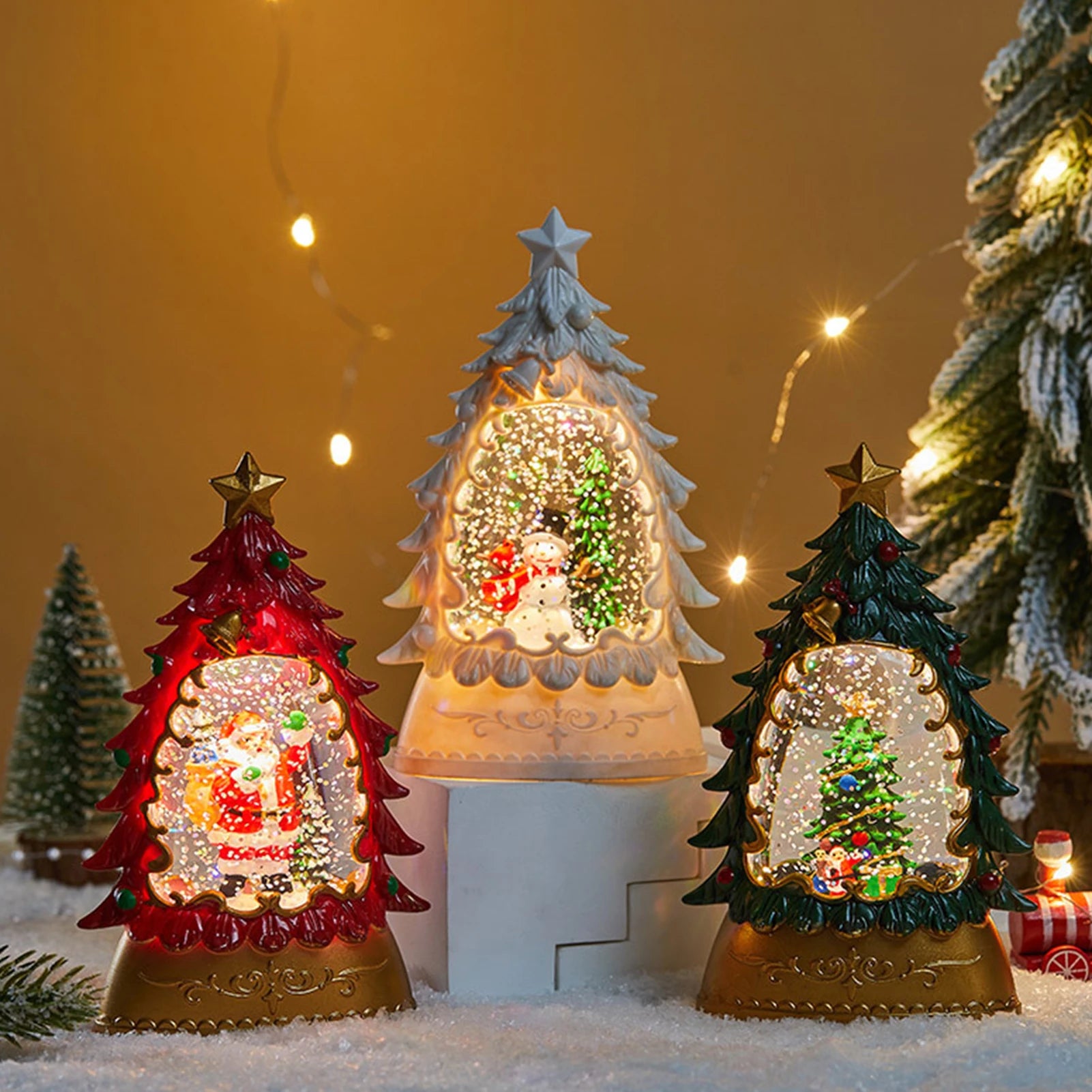 Lanterne Boule à Neige de Noël Lumineuse et Musicale