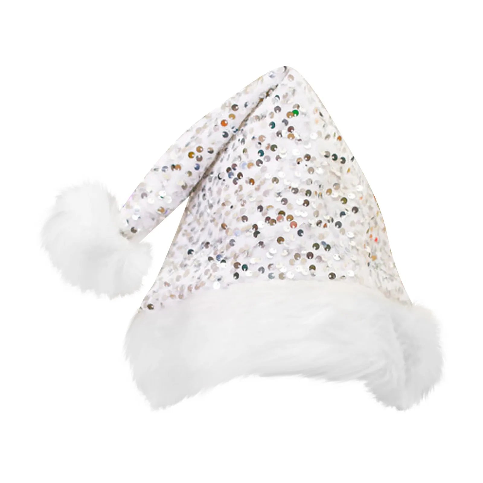 Bonnet de Noël Blanc Paillettes Dorée et Argentées
