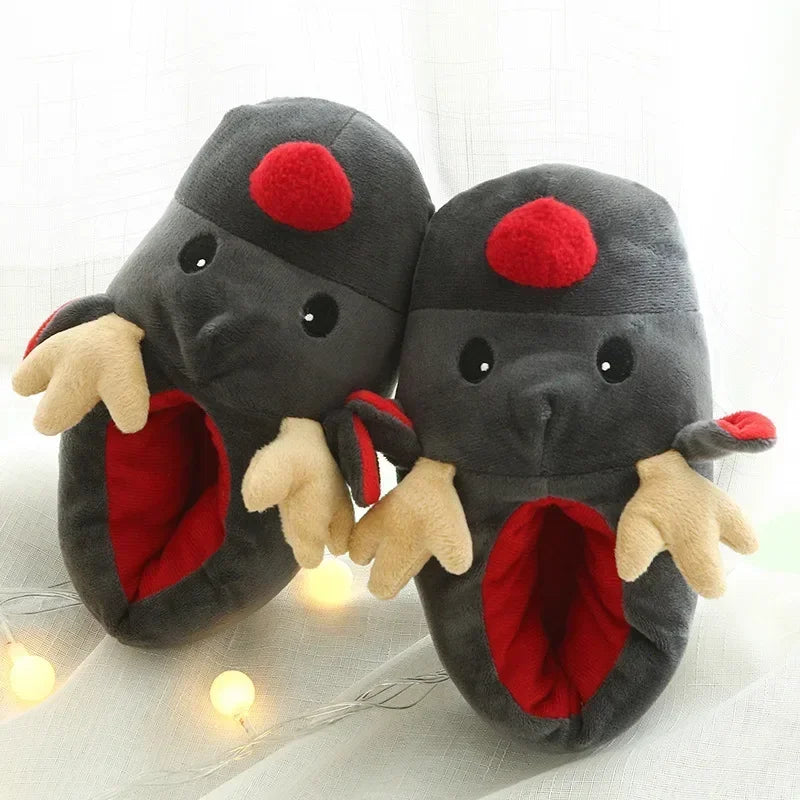 Pantoufles Peluche Renne Gris