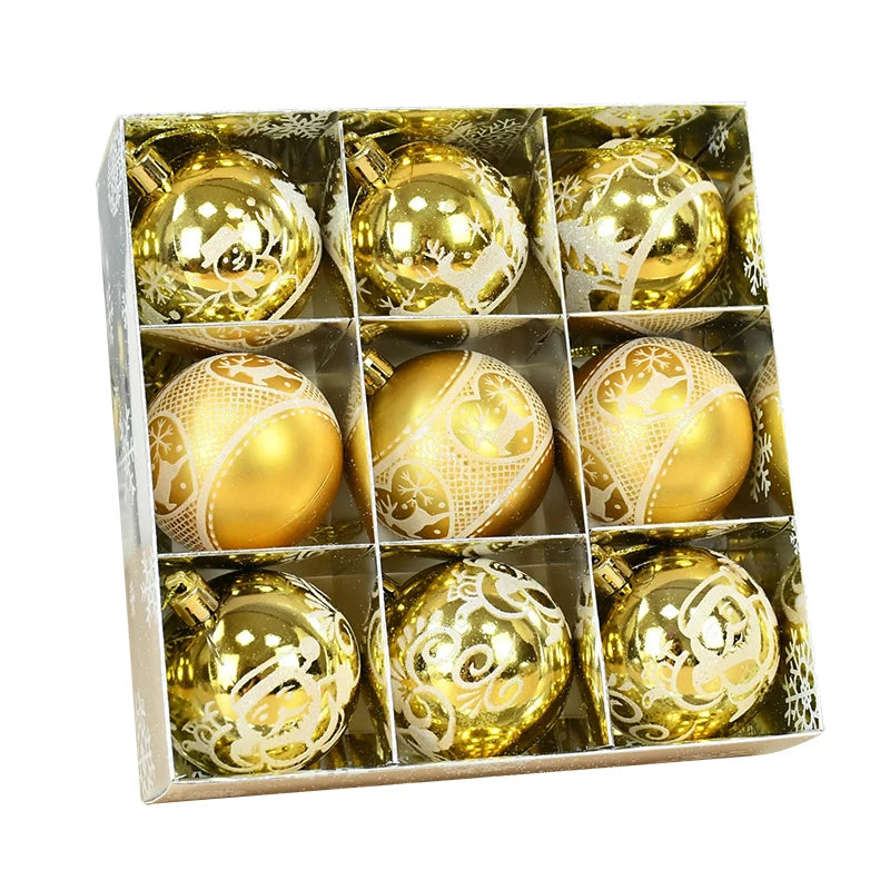 Collection de 9 Boules Dorées Assorties, 3 Motifs