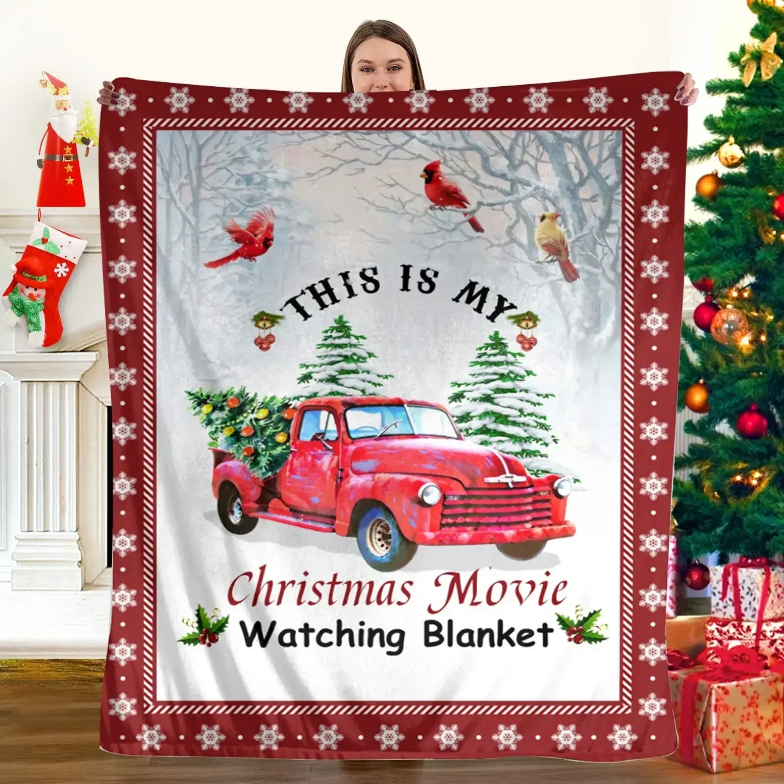 Couverture Motif Pickup de Noël en Neige