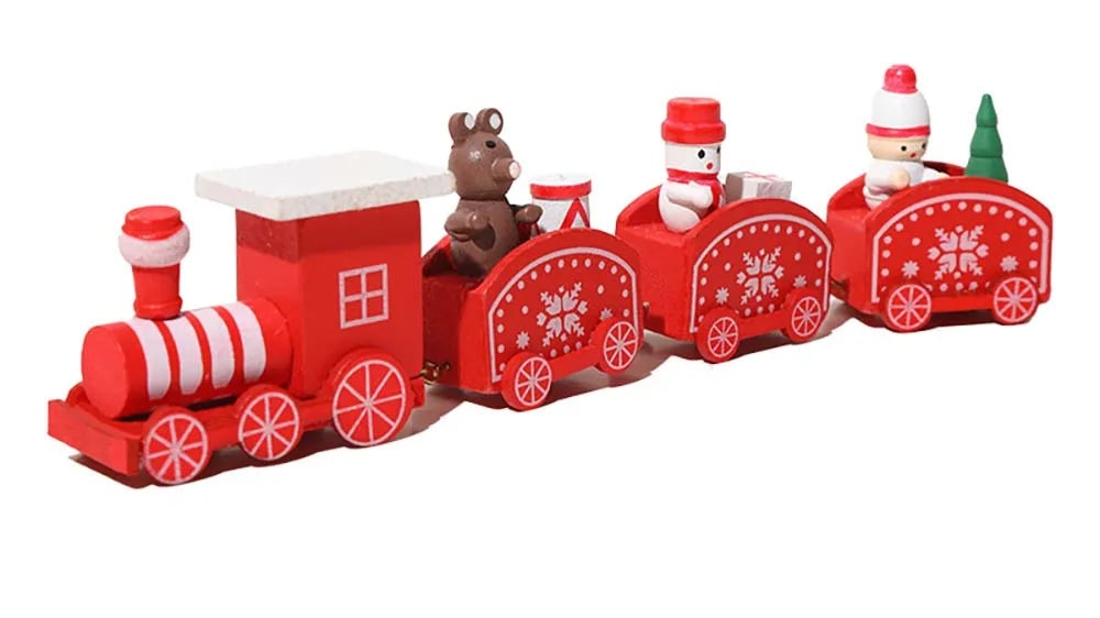 Petit Train de Noël en Bois Couleur Rouge