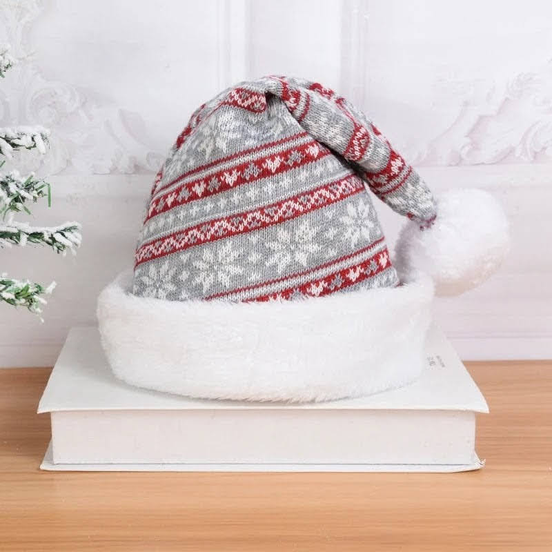 Bonnet de Père Noël Gris et Flocons en Cotton