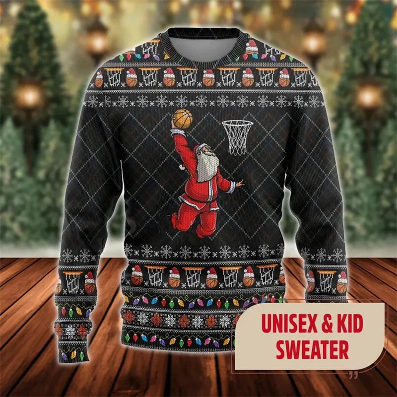Pull de Noël Père Noel Dunk Basketball Pixelisé
