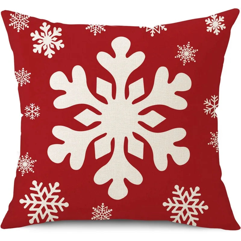 Housse de Coussin de Noël Rouge Motif Flocon de Neige
