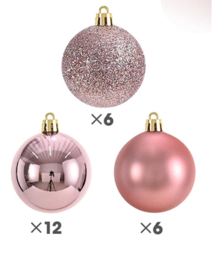 Boules de Noël Petit Format Rose Doré Pack de 24