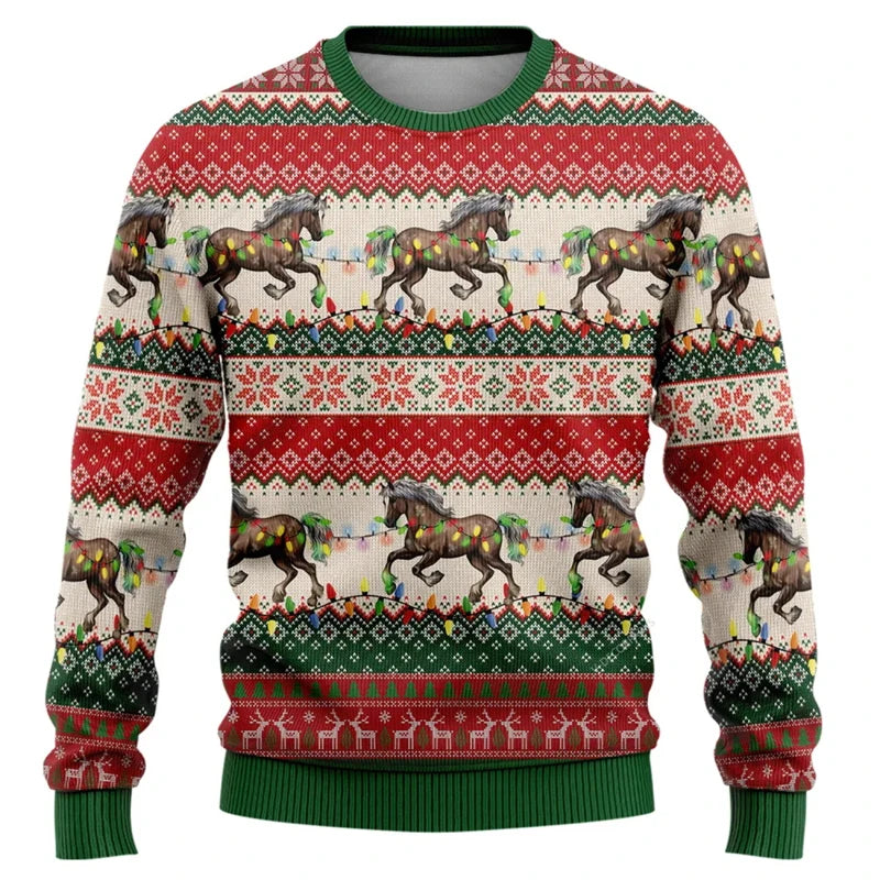 Pull de Noël Cheval et Guirlandes