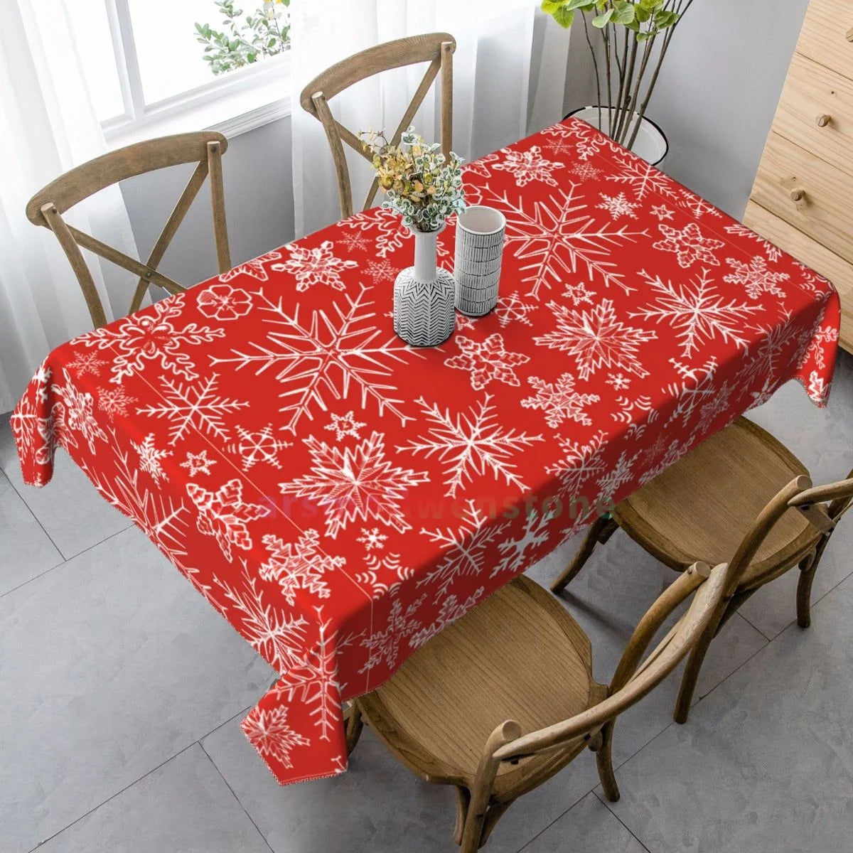 Nappe de Noël rectangulaire rouge